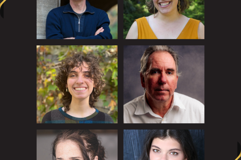 Mickle Maher (TAPS Lecturer), Julia Rhoads (Director of Dance, TAPS), Eleni Lefakis (TAPS 25’ alumna), and David Levin (TAPS Lecturer, Post-Dramatic Theater), Marissa Fenley (Harper-Schmidt Fellow & Collegiate Assistant Professor in TAPS), and Jo Selmeczy (TAPS major).