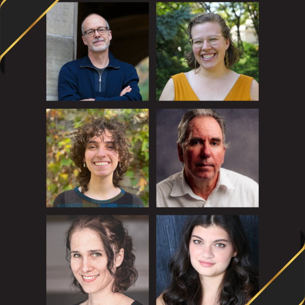 Mickle Maher (TAPS Lecturer), Julia Rhoads (Director of Dance, TAPS), Eleni Lefakis (TAPS 25’ alumna), and David Levin (TAPS Lecturer, Post-Dramatic Theater), Marissa Fenley (Harper-Schmidt Fellow & Collegiate Assistant Professor in TAPS), and Jo Selmeczy (TAPS major).